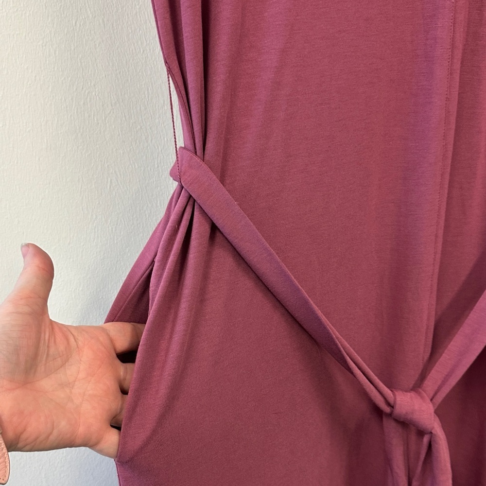 Betabrand Day to Night Mauve Cropped Wideleg Jumpsuit with Tie Waist - Picture 2 of 6